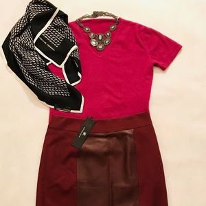 NEW BR MONOGRAM, BURGANDY Leather tailored pencil skirt